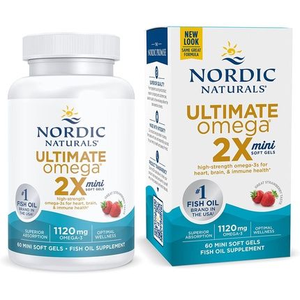 Nordic Naturals Ultimate Omega 2X Mini Strawberry Flavor High-Potency Omega-3 Fish Oil Supplement 60 Mini Soft Gels