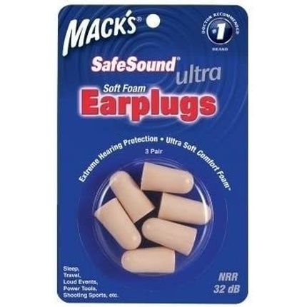 Macks Safesound Ultra Soft Foam Earplugs 32Db - Pack Of 3 Pairs