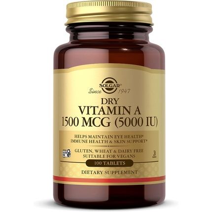 Solgar Dry Vitamin A 1500Mcg 100 Tablets - Supports Healthy Eyes, Skin & Immune System - Non-Gmo, Vegan, Gluten Free, Dairy Free, Kosher