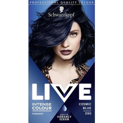 Schwarzkopf Live Intense Colour Permanent Black Blue Hair Dye With Built-In Vibrancy Serum 1 Count Cosmic Blue 090