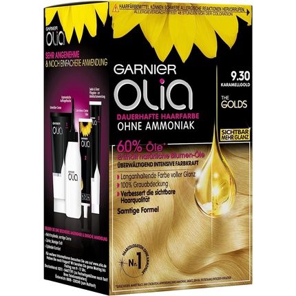Garnier Olia Oil Coloration Permanent Hair Colour No Ammonia Intense Colour 9.30 Caramel Gold 60G