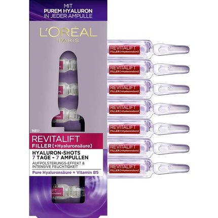 L'Oreal Paris Hyaluronic Ampoules Revitalift Filler Anti-Ageing Face Care 7-Day Treatment With Hyaluronic Acid 7X1.3Ml