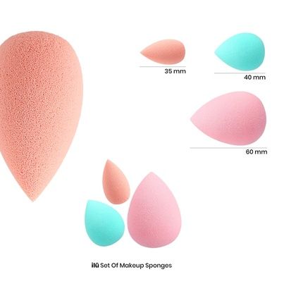 T4B Ilu Small, Medium, And Large 3 Piece Makeup Sponges Set For Liquid Cosmetics And Powder