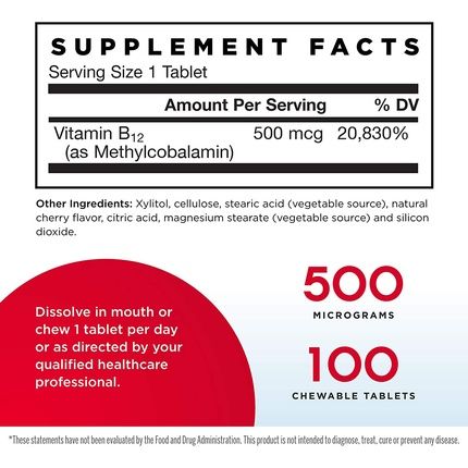 Jarrow Formulas Methyl B-12 500Mcg Cherry Chewable Tablets