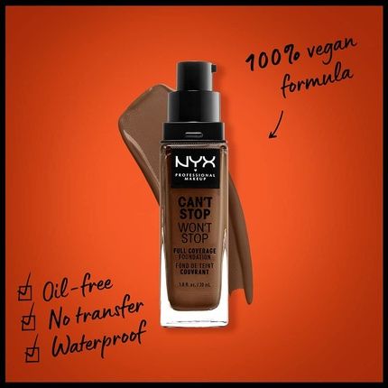 Nyx Professional Makeup Can'T Stop Won'T Stop Full Coverage Foundation Vegan Formula Matte Finish Deep Rich 20