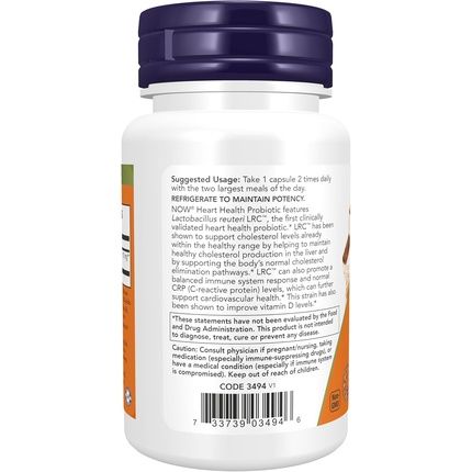 Now Foods Clinical Heart Health Probiotic 60 Veg Capsules - Image 3