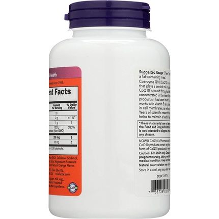 Now Foods Coenzyme Q10 Chewable 90 Tablets 200Mg