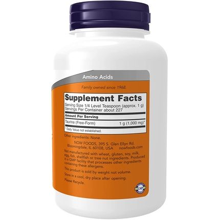 Now Taurine Pure Powder Amino Acid Supplement 8Oz