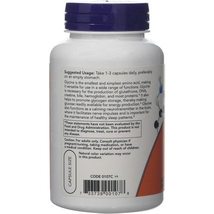 Now Foods Glycine Capsules 1000Mg 100 Count
