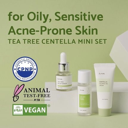 مجموعة Iunik Centella Mini مجموعة العناية بالبشرة الملائمة للسفر، مجموعة كريم جل مهدئ من شجرة الشاي لتخفيف التونر
