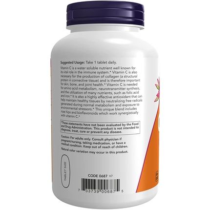 Now Vitamin C-1,000 With Rose Hips And Bioflavonoids Antioxidant Protection 250 Tablets - Image 3