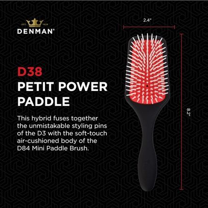 Denman Petite Detangler Hair Brush For Fast And Comfortable Detangling And Blow Drying D38 - Combination Of D3 Styling Pins & Paddle Brush Black Red