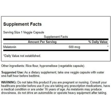Swanson Melatonin 0.5Mg 60 Capsules Per Container Sleep Aid Vegetarian Dietary Supplement