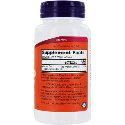 Now Foods Vegetarian Vitamin D2 120 Veg Capsules 1000 Iu/25Mcg