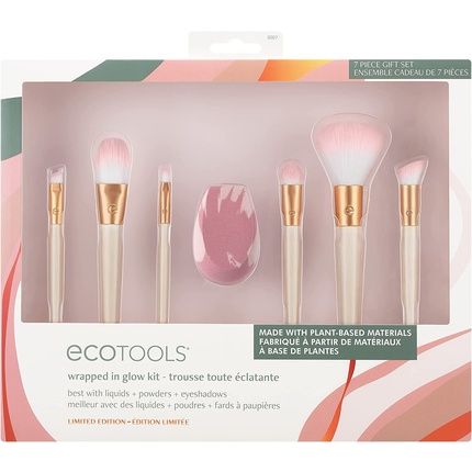 Ecotools Wrapped In Glow Makeup Brush & Sponge Kit 7 Piece Gift Set Cream