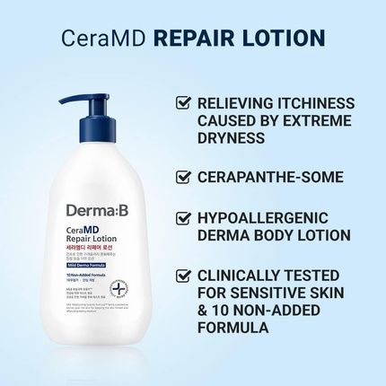 Derma B Ceramd Repair Lotion Unscented Ceramide Panthenol Body Moisturizer 13.52 Fl. Oz. 400Ml