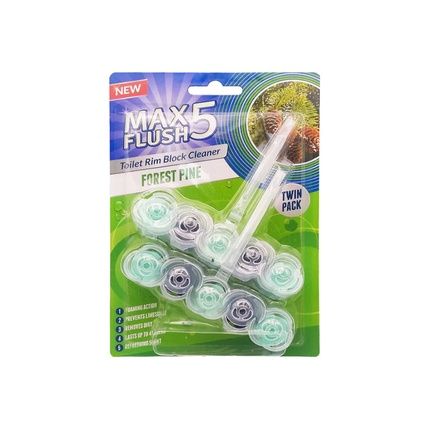 Max Flush 5 Toilet Rim Block Cleaner Forest Pine Twin Pack