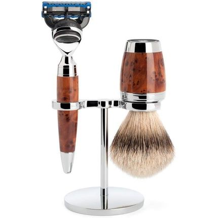 Muhle Stylo Series Shaving Set With Silvertip Badger Hair - Compatible With Gillette Blades - Thuja Wood