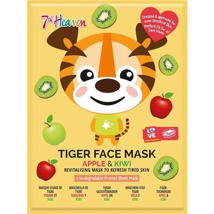 7Th Heaven Tiger Sheet Face Mask Apple And Kiwi Revitalising Mask To Refresh Tired Skin 21G