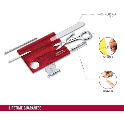 Victorinox Swiss Card Nail Care Swiss Made Pocket Tool Credit Card Size 13 Functions Nail File Scissors Red Transparent - Image 3