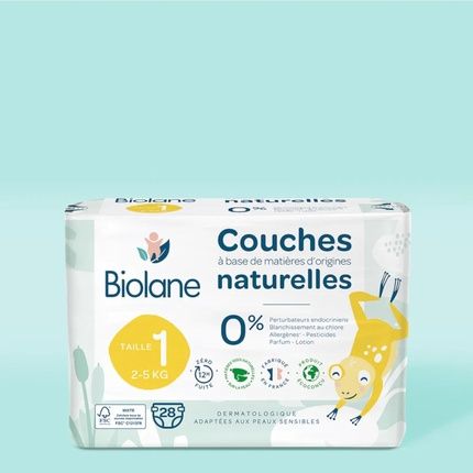 Biolane Natural Diapers Size 1 (2-5 Kg) - Pack Of 28