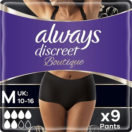 سراويل سلس البول من Always Discreet Boutique للسيدات مقاس متوسط ​​بالإضافة إلى 9 سراويل عالية الامتصاص ومزيل للرائحة مقاس 10-16