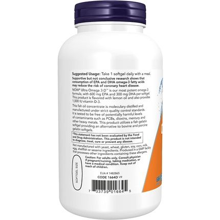 Now Ultra Omega 3-D Omega-3 Fish Oil With Vitamin D-3 180 Softgels - Image 3
