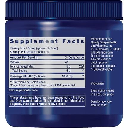 Life Extension, D-Ribose Powder, 150G