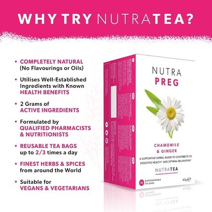 Nutrapreg Pregnancy Tea Morning Sickness Tea - Helps Ease Nausea And Supports Mothers Wellbeing - Includes Ginger, Peppermint And Chamomile - 20 Enveloped Tea Bags - Image 3