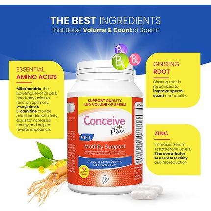 Conceive Plus Motility Supplement For Men Vitamin E Zinc Ginseng Coq10 60 Capsules - Image 3