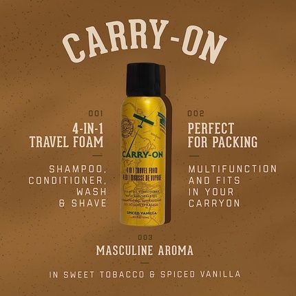 18.21 Man Made Carry On 4-In-1 Travel Foam Shampoo Conditioner Wash & Shave 3.4 Fl. Oz Spiced Vanilla - Image 3