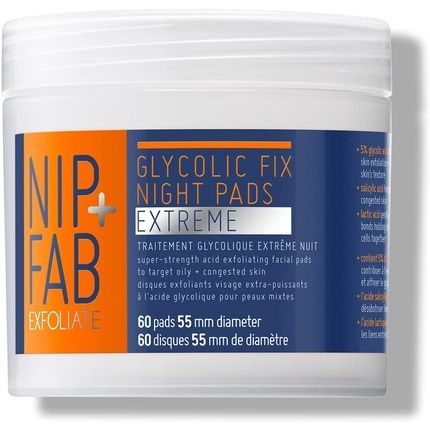 Nip + Fab Glycolic Acid Night Face Pads With Salicylic And Hyaluronic Acid 60 Pads 76G