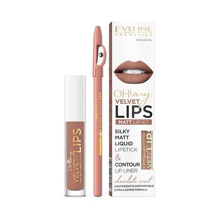 Eveline Oh My Lips Liquid Matte Lipstick & Contour Lip Liner 4.5Ml In 14 Choco Truffle