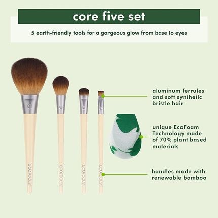 Ecotools Core Five Makeup Brush And Sponge Kit For Eyeshadow, Blush, Bronzer, Eyeliner, And Foundation - 5 Piece Set - Image 3
