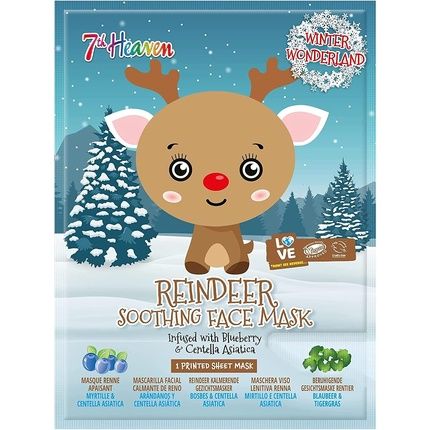 7Th Heaven Winter Wonderland Reindeer Facial Sheet Mask Infused With Blueberry