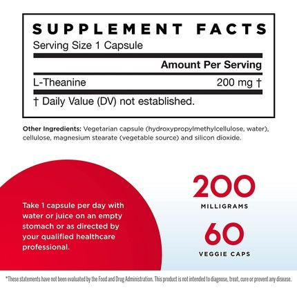 Jarrow Formulas Theanine 200Mg Neurologically Active Amino Acid 60 Count