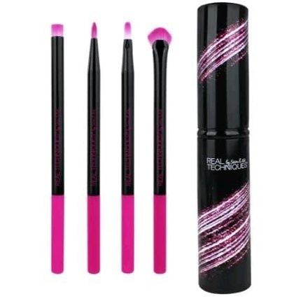 Real Techniques Lip Brush Set With 5 Brushes - Lip Brush, Lip Color, Fan Brush, And Mirror Brush Holder
