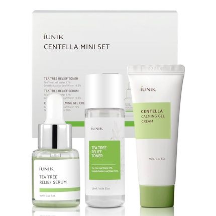 مجموعة Iunik Centella Mini مجموعة العناية بالبشرة الملائمة للسفر، مجموعة كريم جل مهدئ من شجرة الشاي لتخفيف التونر