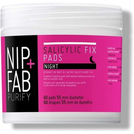 Nip + Fab Salicylic Fix Night Pads With Hyaluronic Acid 60 Pads 80Ml