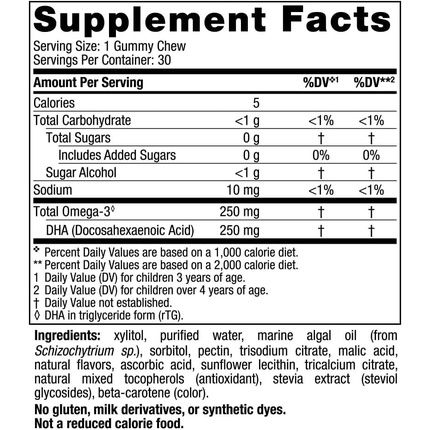 Nordic Naturals Zero Sugar Children'S Dha Vegetarian Gummy Chews Passion Fruit Lemon Flavor 30 Gummies