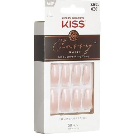 Kiss Classy Nails Collection Be-You-Tiful Long Length Coffin Shaped Fake Nails 28 False Nails Nail Glue Nail File And Manicure Stick 1 Count