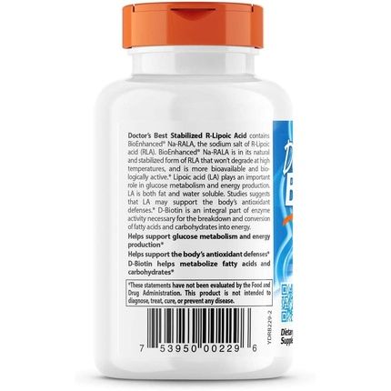 Doctor'S Best Stabilized R-Lipoic Acid With Bioenhanced Na-Rala 100Mg - 180 Count