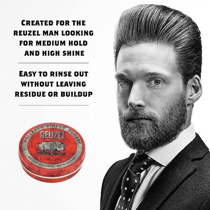 Reuzel Red Water Soluble High Sheen Pomade No Dry Formula Keeps High Shine And Strong Hold All Day Without Flaking Easy Rinse Out Subtle Vanilla Cola Fragrance Vegan Formula 35G