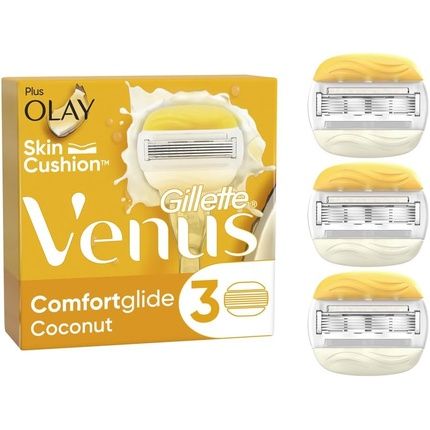 Gillette Venus Comfortglide Coconut Razor Blades For Women 3 Razor Blade Refills With 2 Flexible Gel Bars With A Touch Of Olay Moisture
