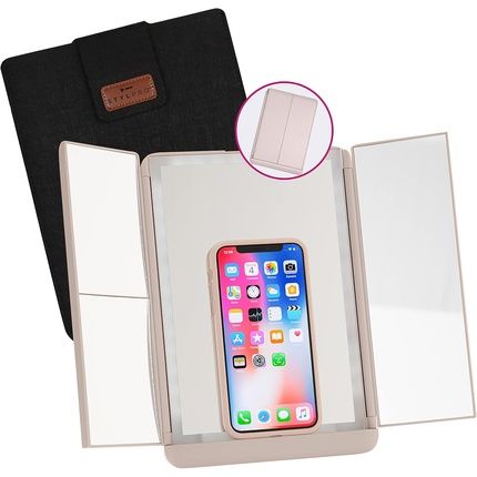 Stylpro Bi-Folding Makeup Vanity Mirror Adjustable Phone Stand Dimmable