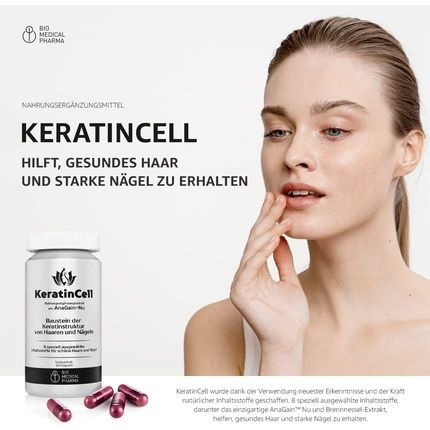 Keratincell Hair Vitamins With Biotin, Msm, Anagain Nu, Iron, Nettle Leaf Extract, L-Cysteine, Dl-Methionine - Keeps Your Hair Healthy And Your Nails Strong - 60 Vegan Capsules