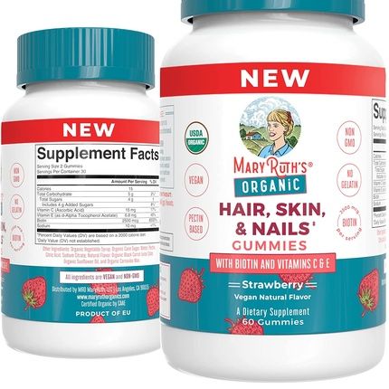 Maryruth'S Hair Skin And Nail Vitamins Usda Organic Biotin Gummies With Vitamin C And Vitamin E 60 Count