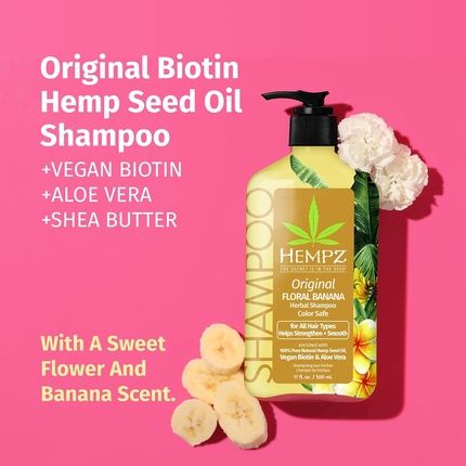 Hempz Biotin Hair Shampoo Original Light Floral & Banana For All Hair Types