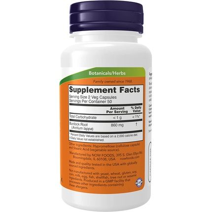 Now Burdock Root Herbal Supplement 100 Veg Capsules 430Mg