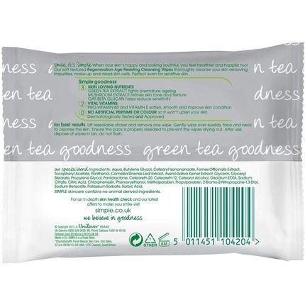 Simple Age Resisting Biodegradable Cleansing Wipes 25 Wipes